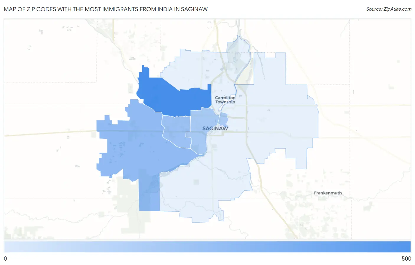 Zip Codes with the Most Immigrants from India in Saginaw Map