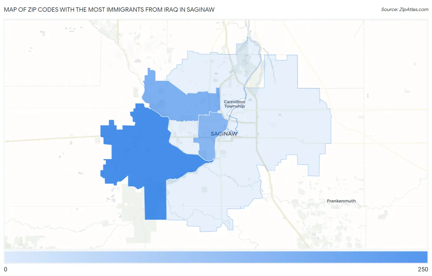 Zip Codes with the Most Immigrants from Iraq in Saginaw Map