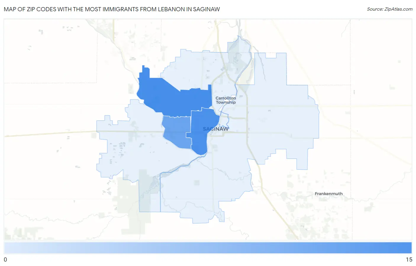 Zip Codes with the Most Immigrants from Lebanon in Saginaw Map