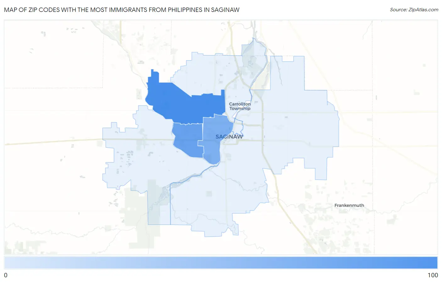Zip Codes with the Most Immigrants from Philippines in Saginaw Map