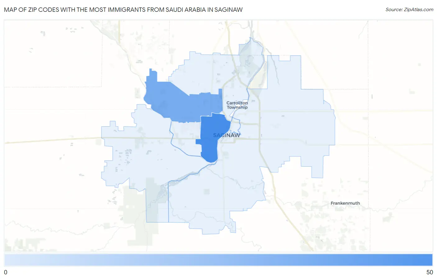 Zip Codes with the Most Immigrants from Saudi Arabia in Saginaw Map