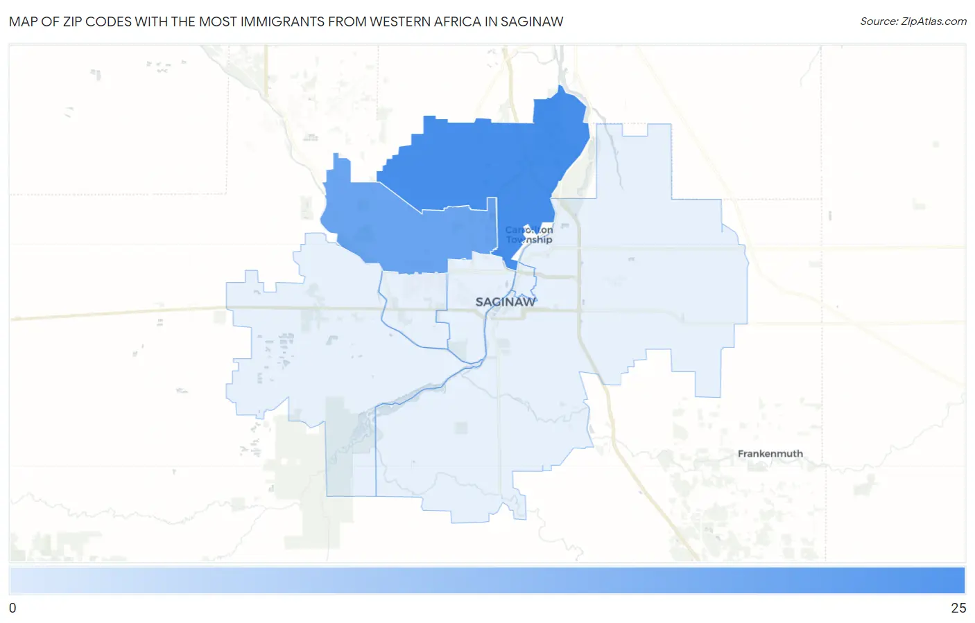 Zip Codes with the Most Immigrants from Western Africa in Saginaw Map