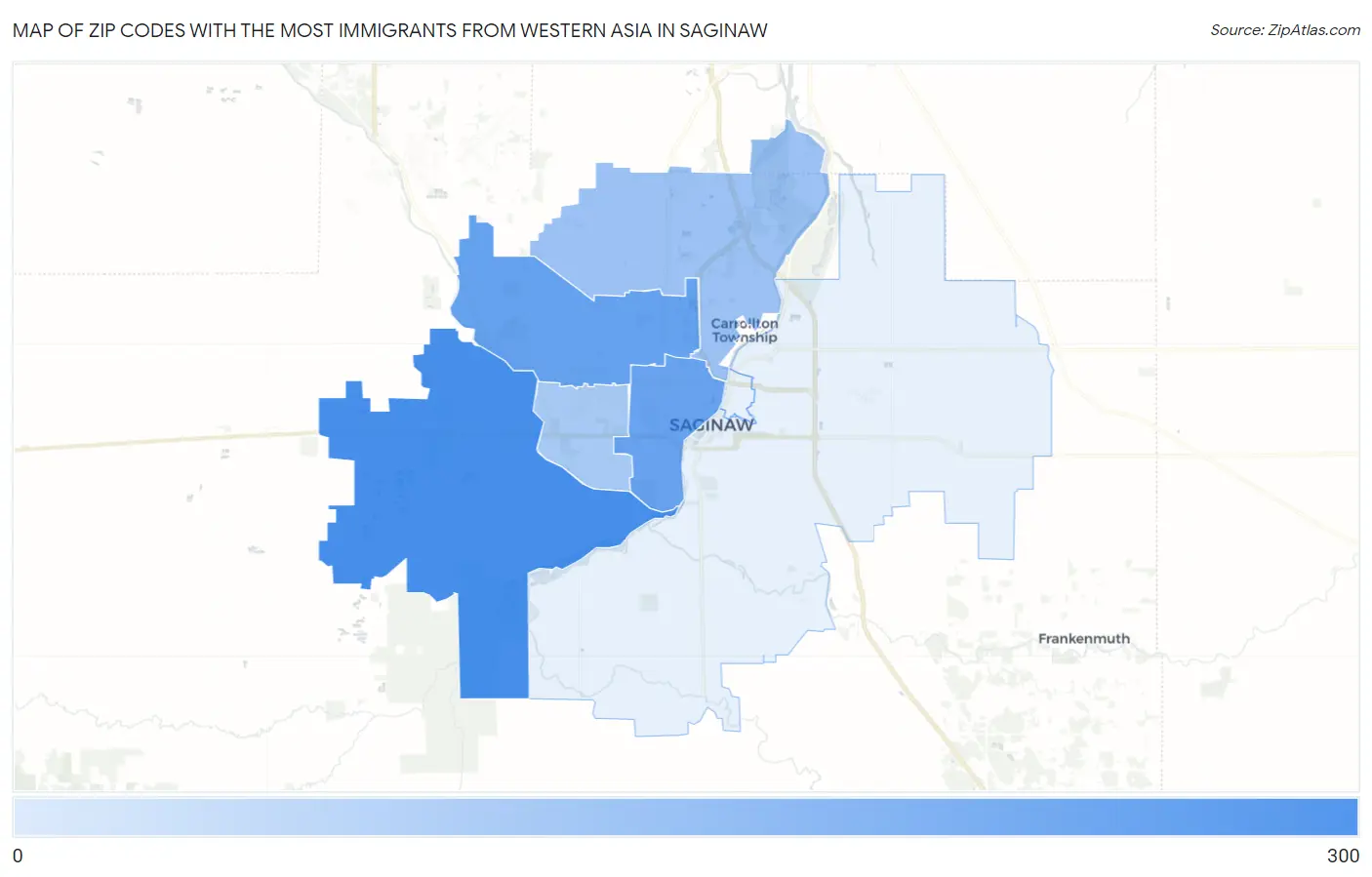 Zip Codes with the Most Immigrants from Western Asia in Saginaw Map