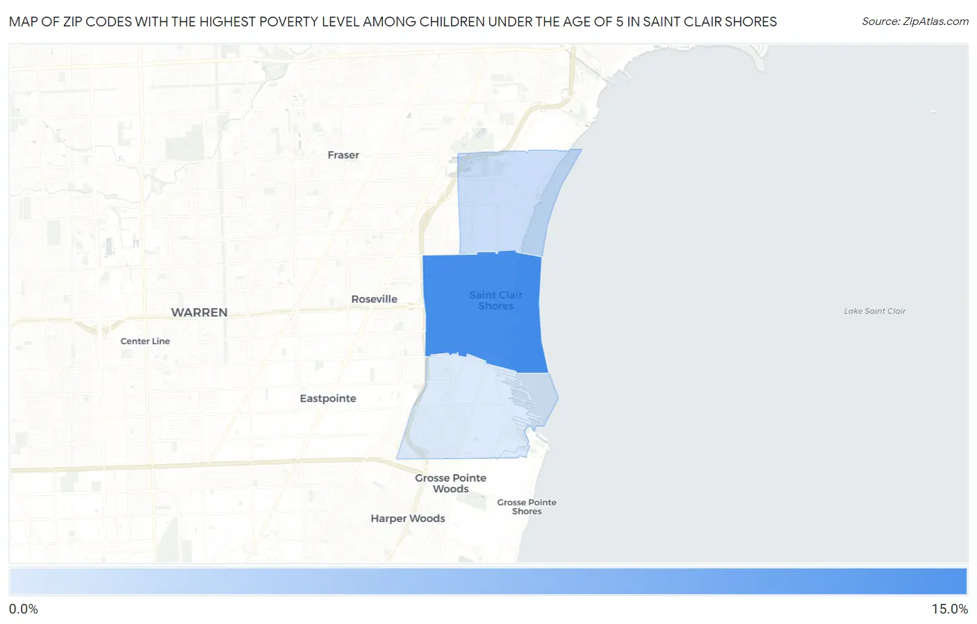Zip Codes with the Highest Poverty Level Among Children Under the Age of 5 in Saint Clair Shores Map