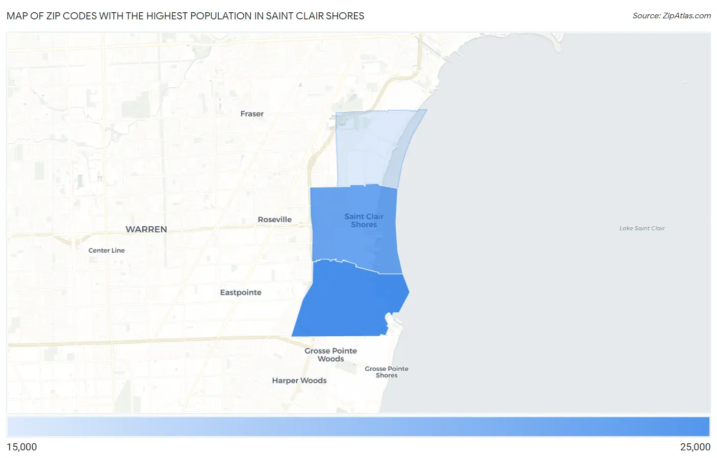 Zip Codes with the Highest Population in Saint Clair Shores Map