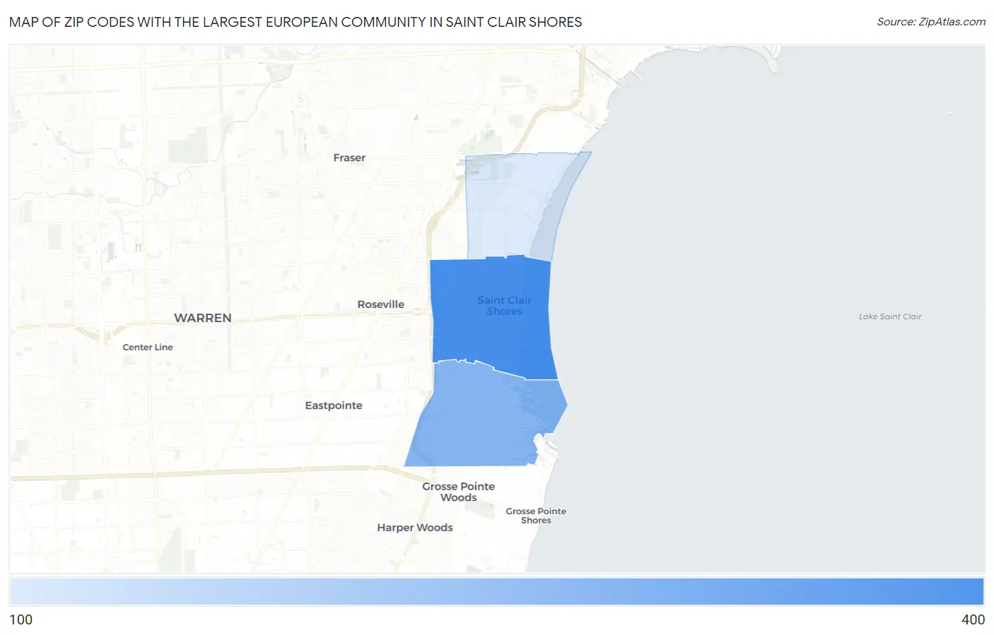 Zip Codes with the Largest European Community in Saint Clair Shores Map