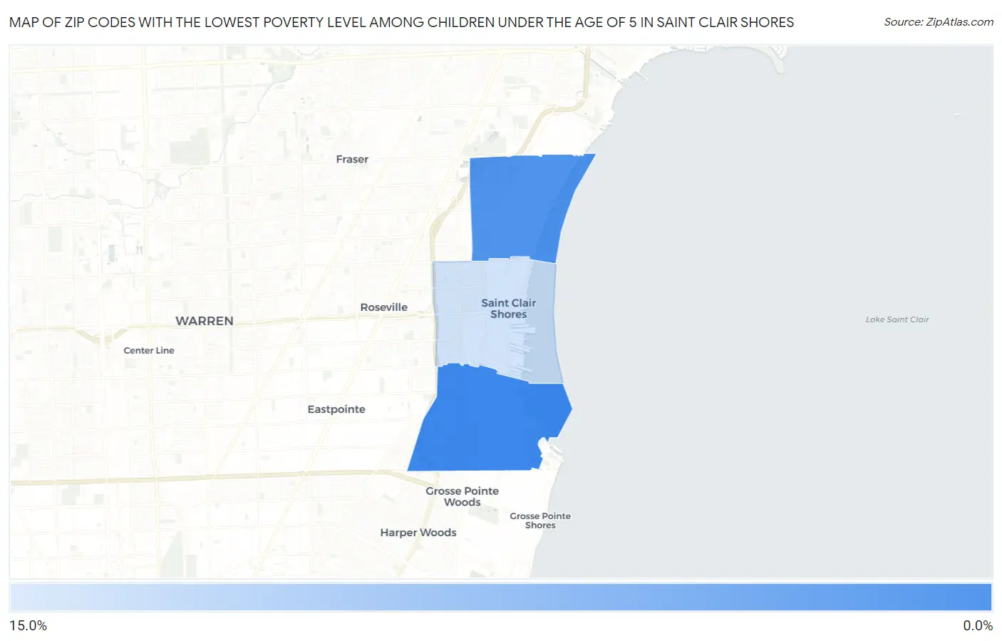 Zip Codes with the Lowest Poverty Level Among Children Under the Age of 5 in Saint Clair Shores Map