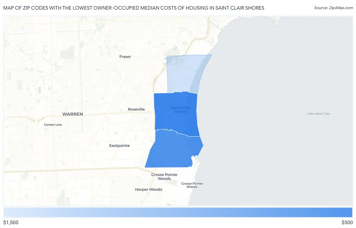 Zip Codes with the Lowest Owner-Occupied Median Costs of Housing in Saint Clair Shores Map