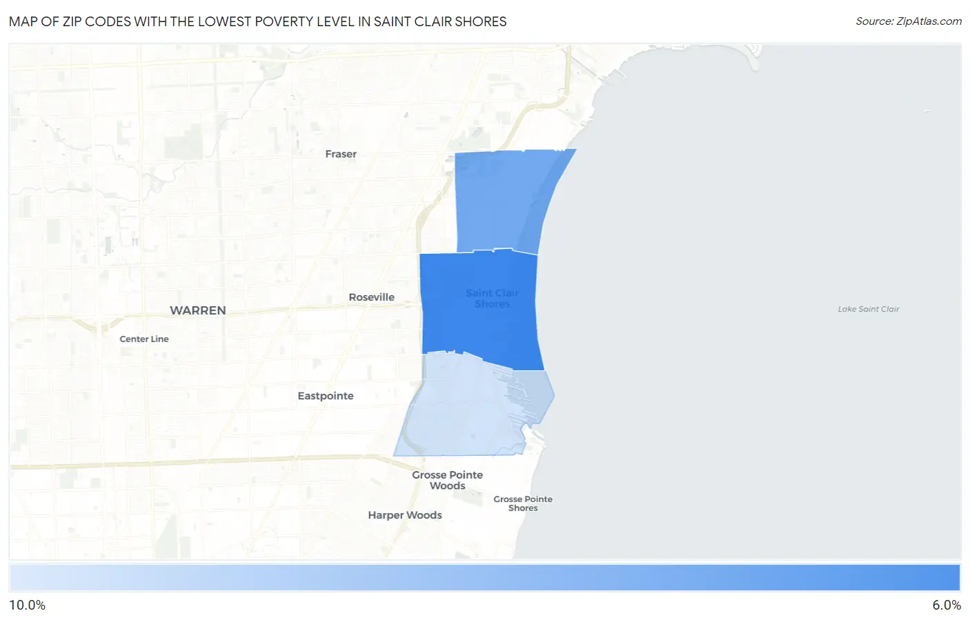 Zip Codes with the Lowest Poverty Level in Saint Clair Shores Map