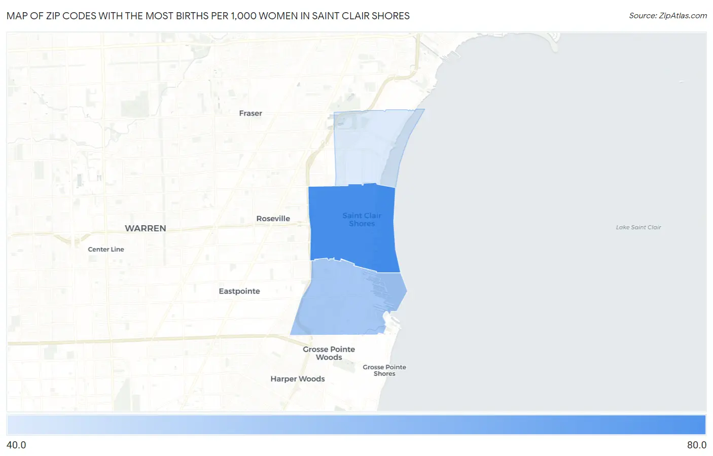 Zip Codes with the Most Births per 1,000 Women in Saint Clair Shores Map
