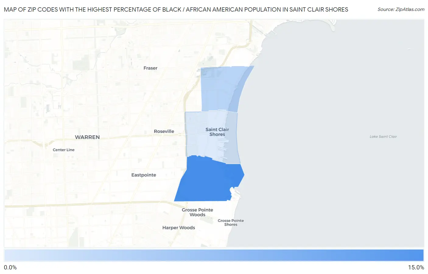 Zip Codes with the Highest Percentage of Black / African American Population in Saint Clair Shores Map