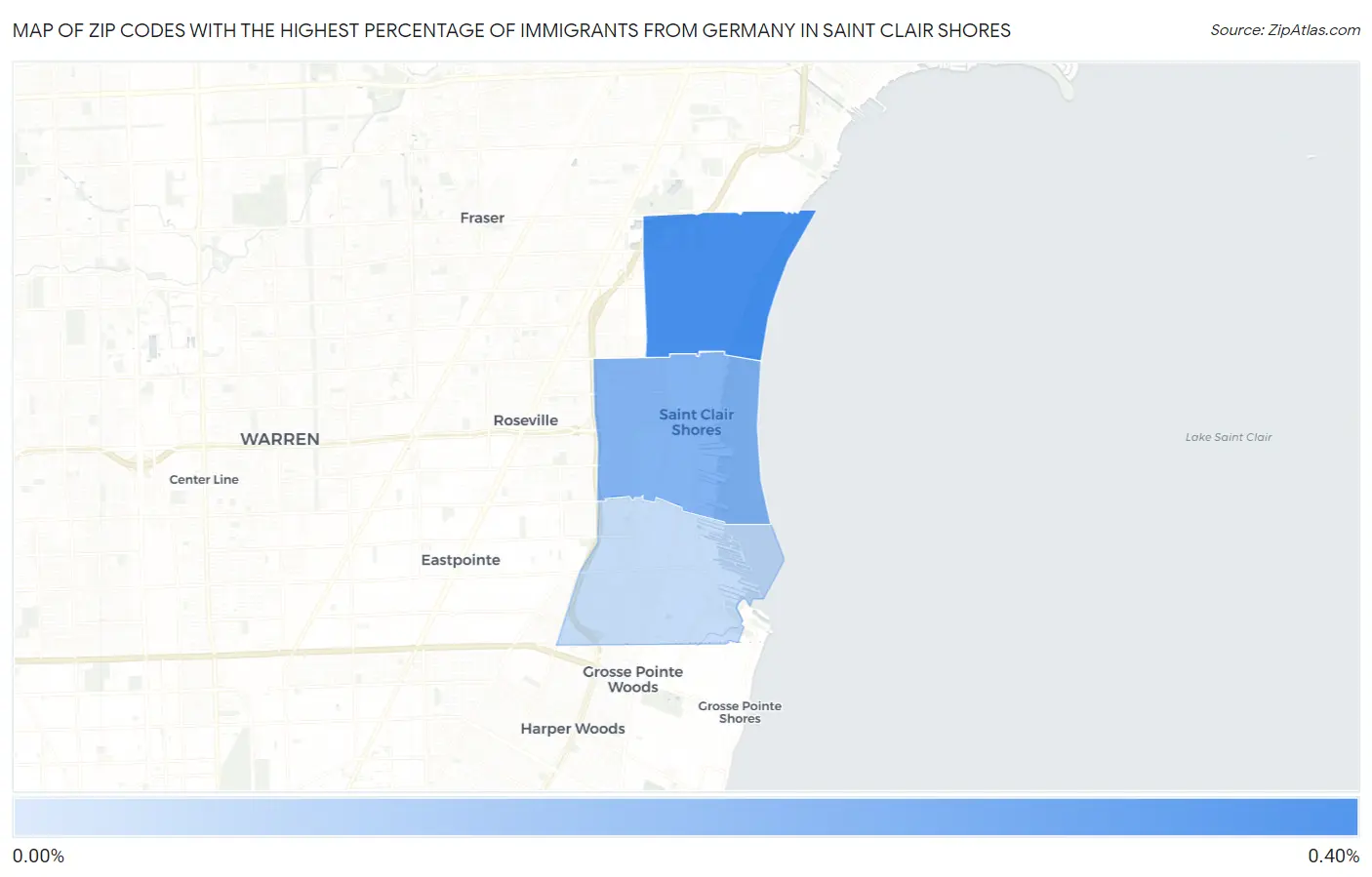 Zip Codes with the Highest Percentage of Immigrants from Germany in Saint Clair Shores Map