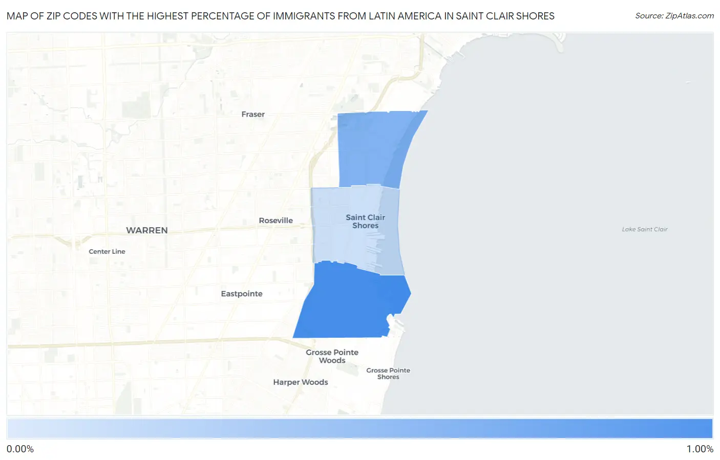 Zip Codes with the Highest Percentage of Immigrants from Latin America in Saint Clair Shores Map