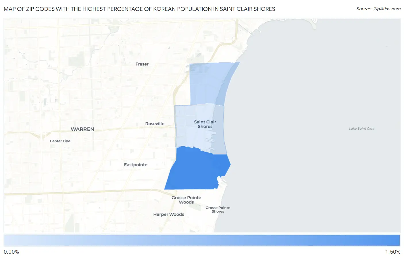Zip Codes with the Highest Percentage of Korean Population in Saint Clair Shores Map