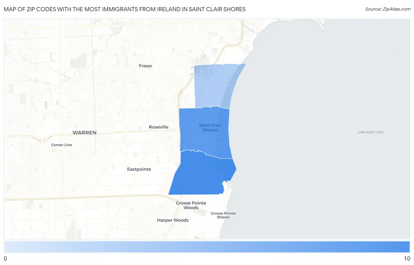 Zip Codes with the Most Immigrants from Ireland in Saint Clair Shores Map