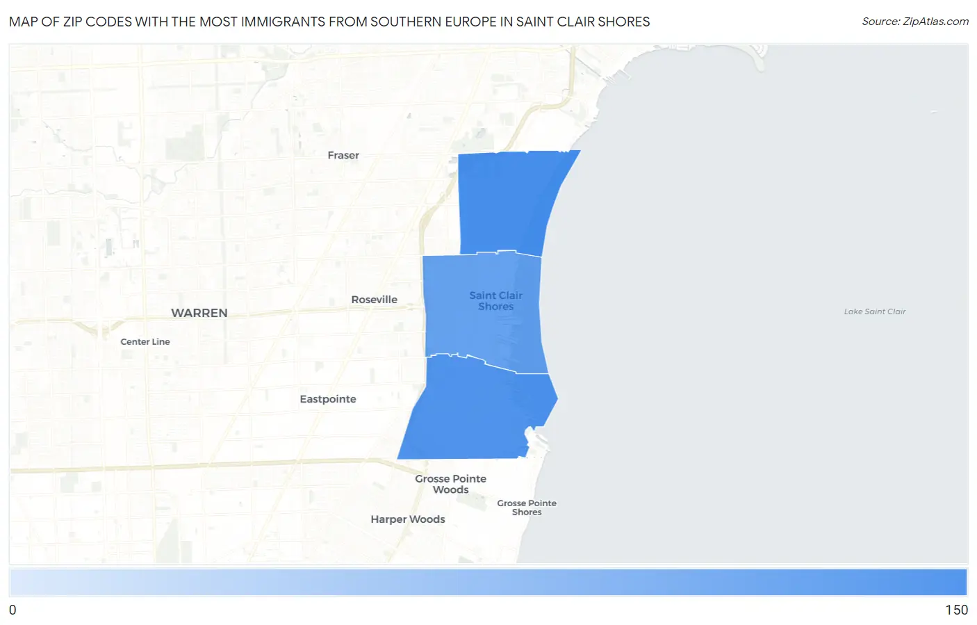 Zip Codes with the Most Immigrants from Southern Europe in Saint Clair Shores Map