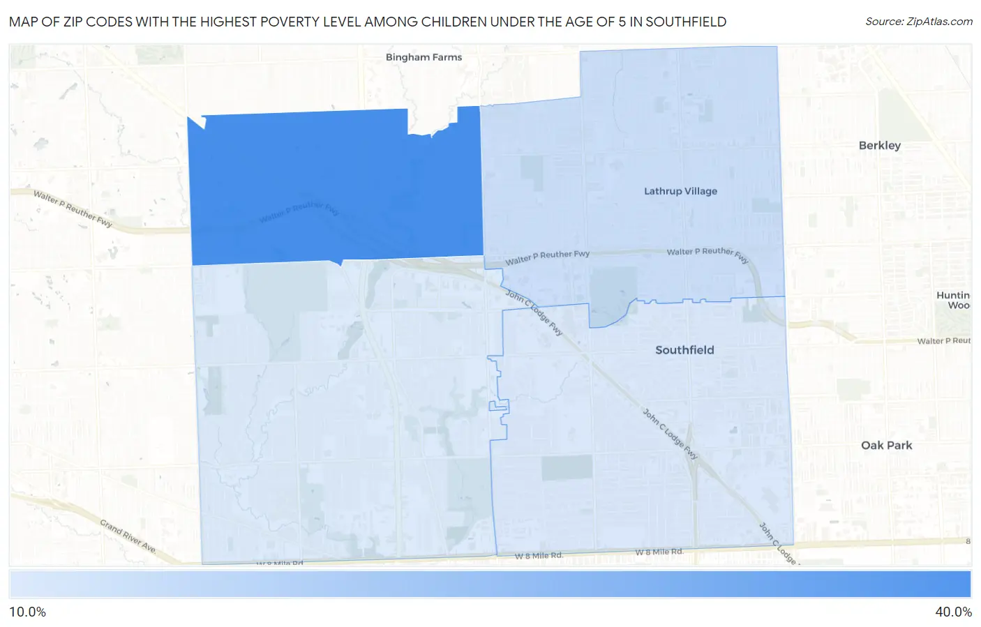 Zip Codes with the Highest Poverty Level Among Children Under the Age of 5 in Southfield Map