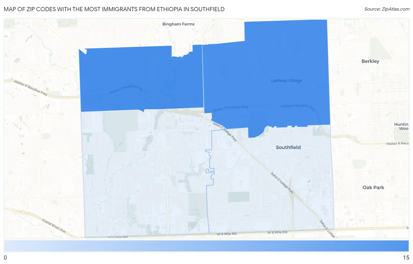 Zip Codes with the Most Immigrants from Ethiopia in Southfield Map