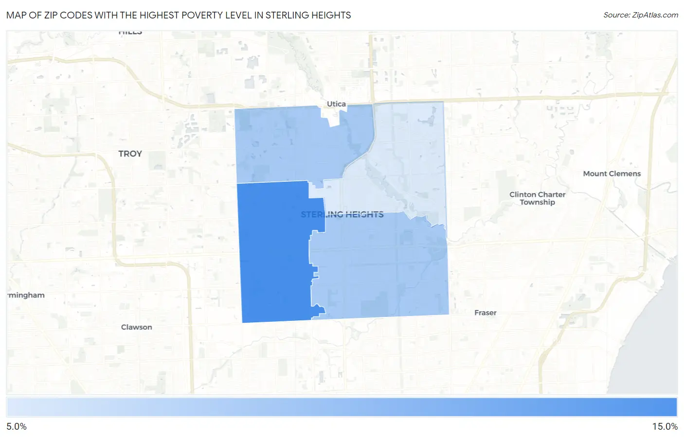 Zip Codes with the Highest Poverty Level in Sterling Heights Map