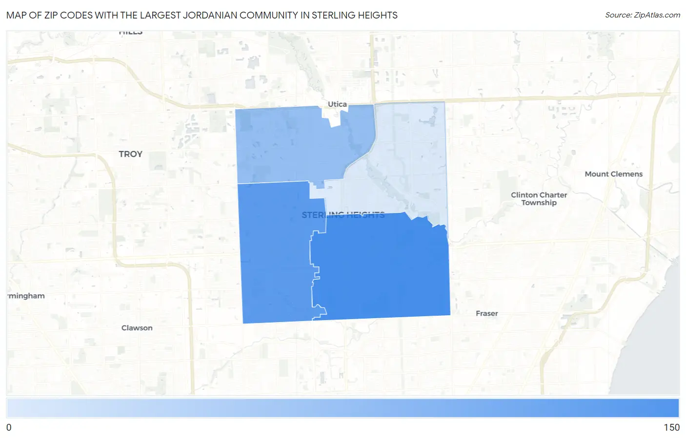 Zip Codes with the Largest Jordanian Community in Sterling Heights Map