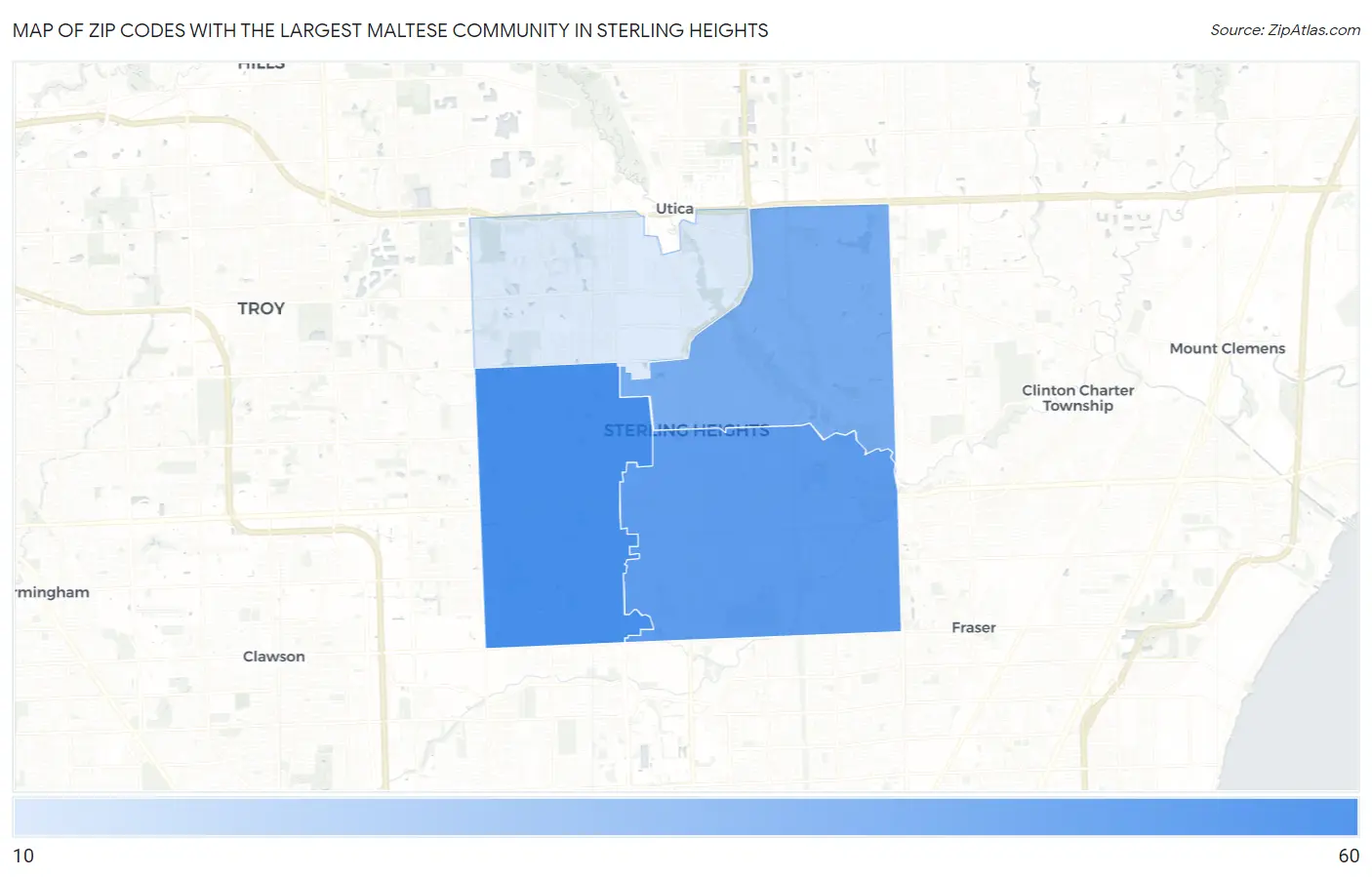 Zip Codes with the Largest Maltese Community in Sterling Heights Map