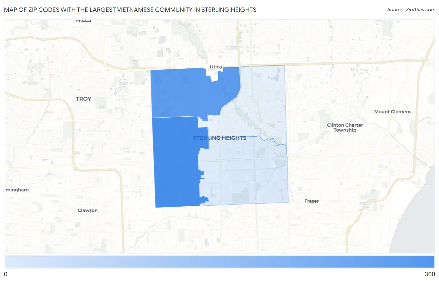 Zip Codes with the Largest Vietnamese Community in Sterling Heights Map
