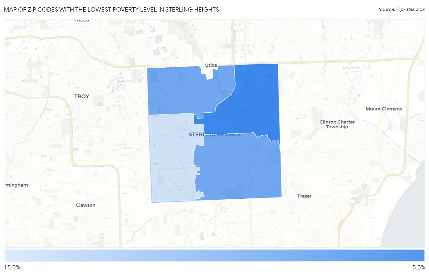 Zip Codes with the Lowest Poverty Level in Sterling Heights Map