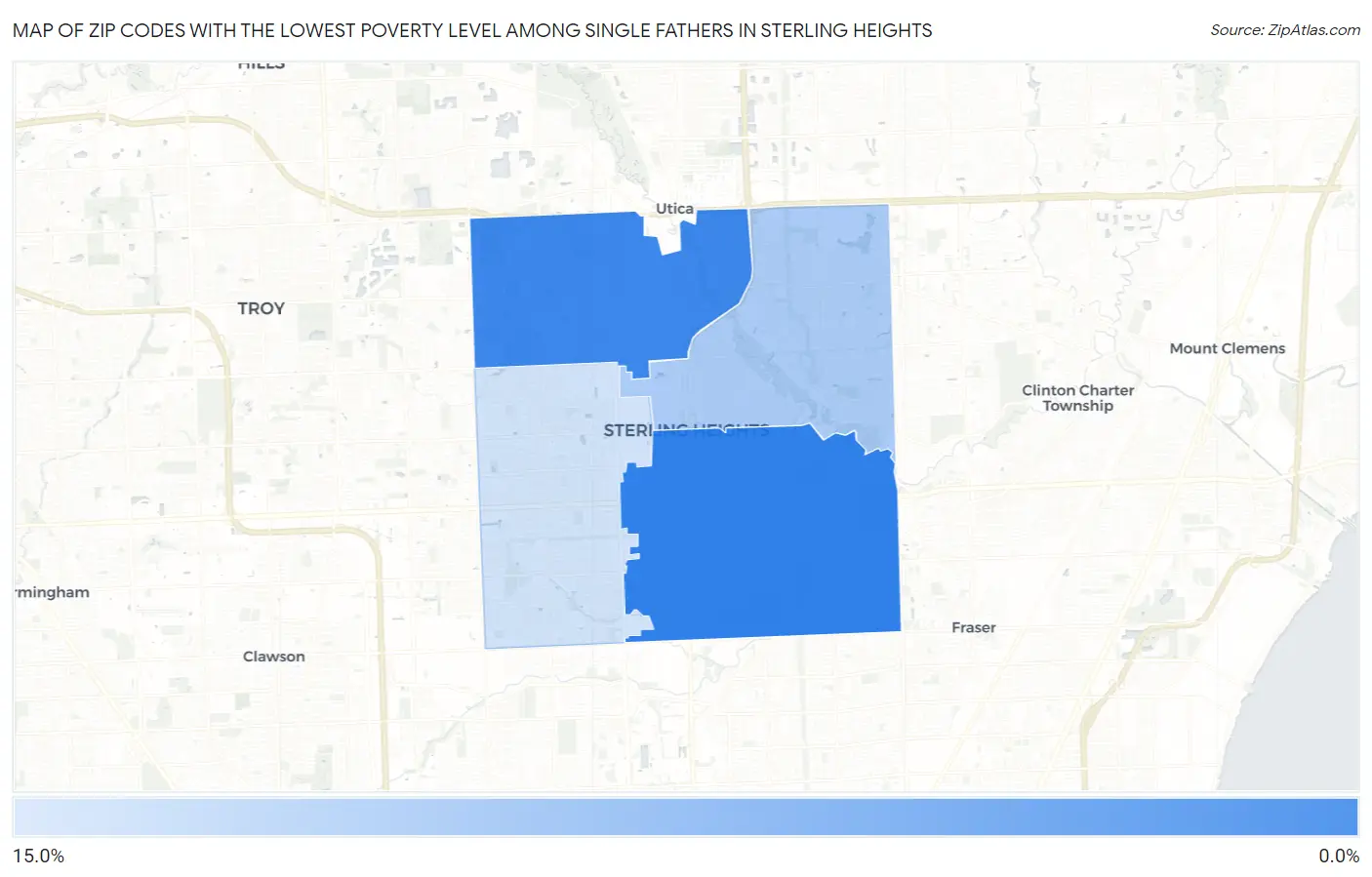 Zip Codes with the Lowest Poverty Level Among Single Fathers in Sterling Heights Map