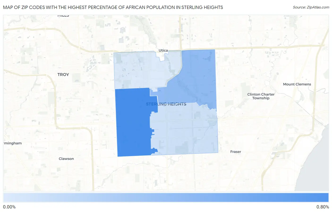 Zip Codes with the Highest Percentage of African Population in Sterling Heights Map