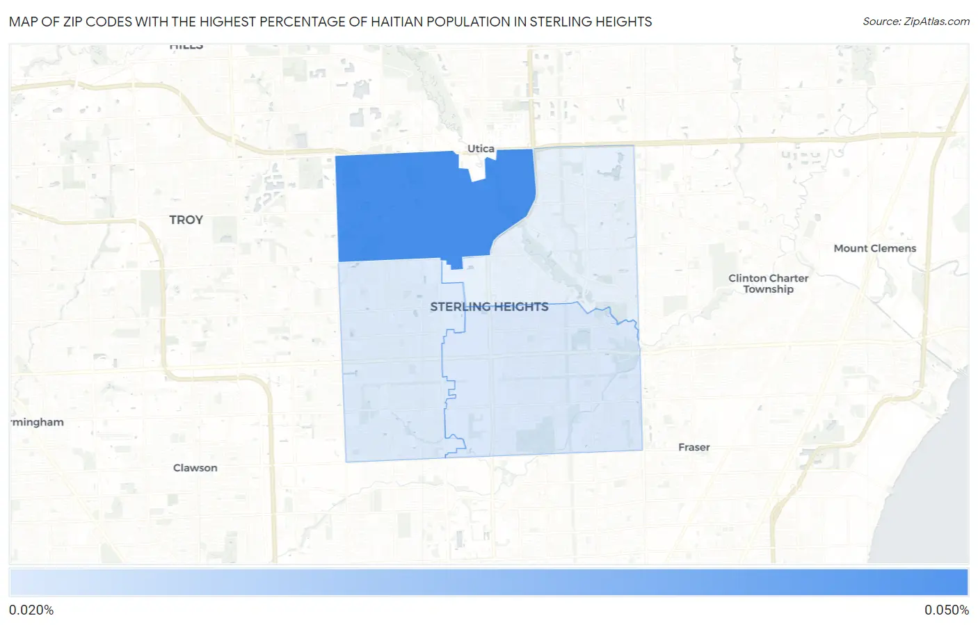 Zip Codes with the Highest Percentage of Haitian Population in Sterling Heights Map