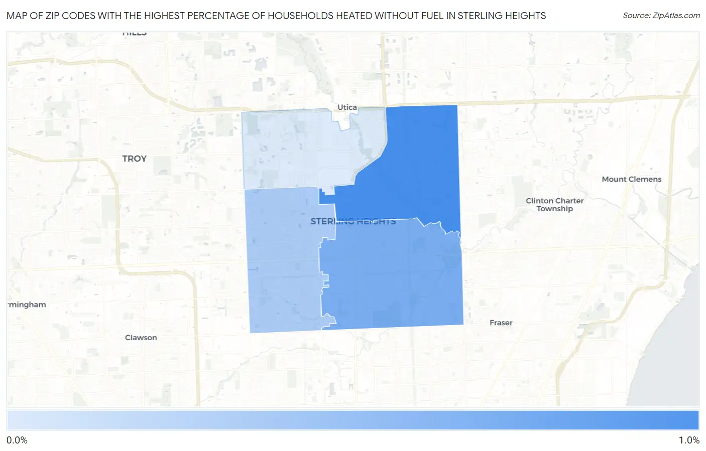 Zip Codes with the Highest Percentage of Households Heated without Fuel in Sterling Heights Map