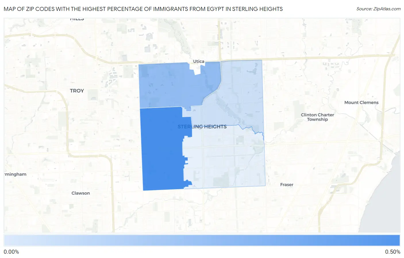 Zip Codes with the Highest Percentage of Immigrants from Egypt in Sterling Heights Map