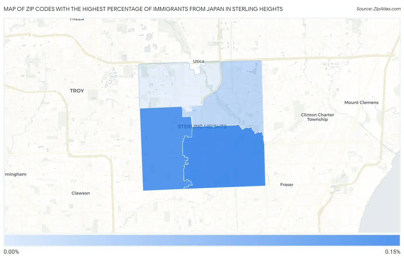 Zip Codes with the Highest Percentage of Immigrants from Japan in Sterling Heights Map