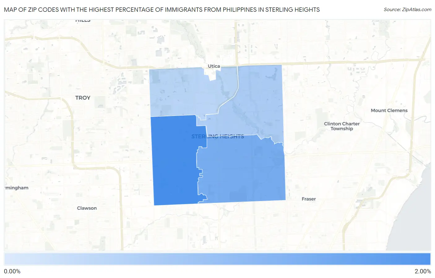 Zip Codes with the Highest Percentage of Immigrants from Philippines in Sterling Heights Map