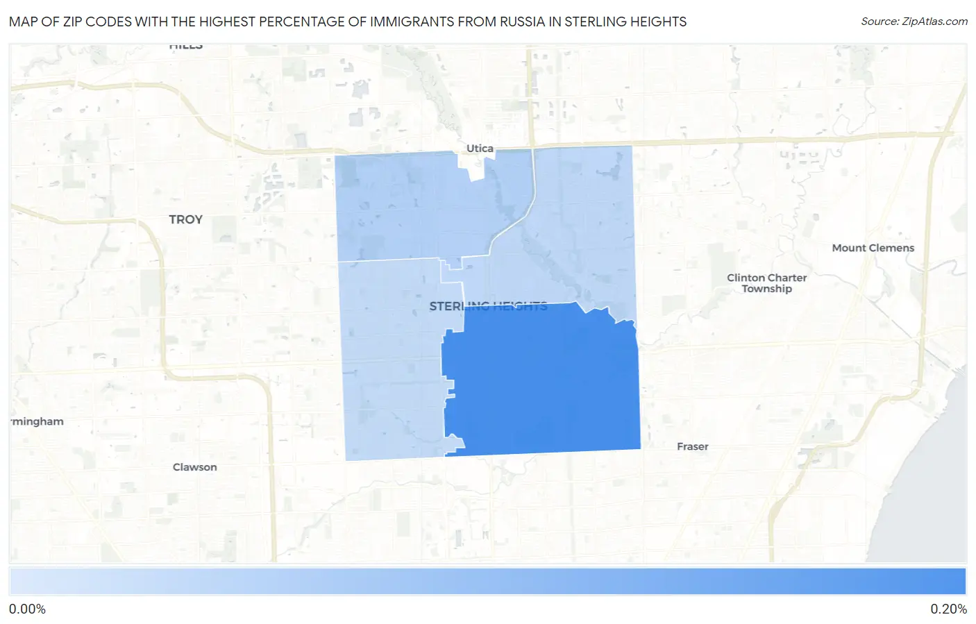 Zip Codes with the Highest Percentage of Immigrants from Russia in Sterling Heights Map