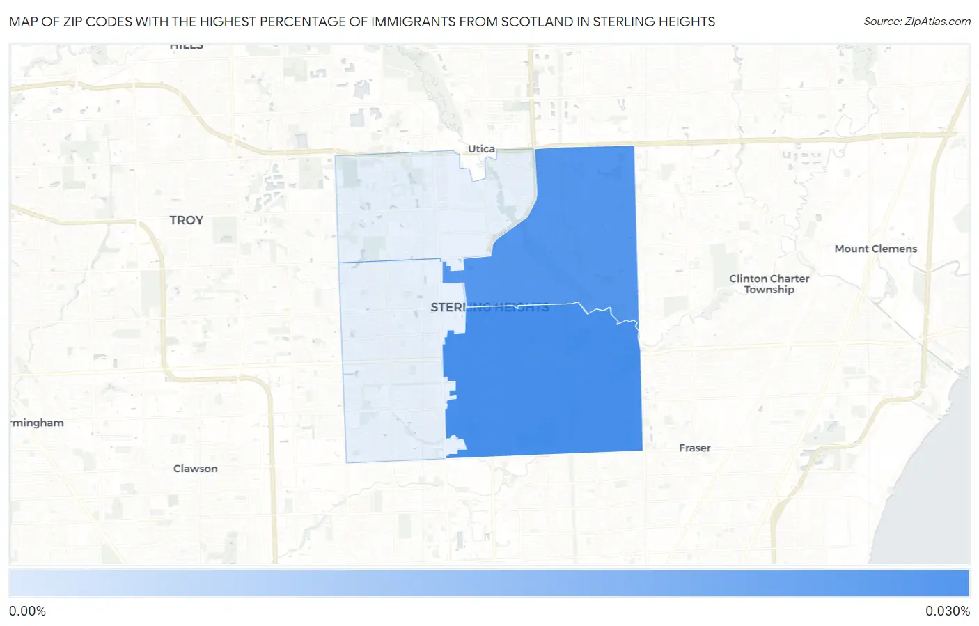 Zip Codes with the Highest Percentage of Immigrants from Scotland in Sterling Heights Map