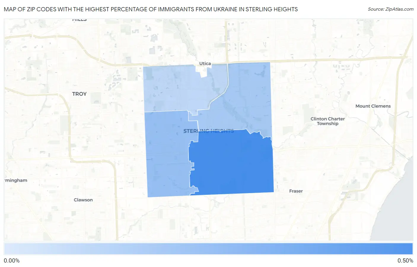 Zip Codes with the Highest Percentage of Immigrants from Ukraine in Sterling Heights Map