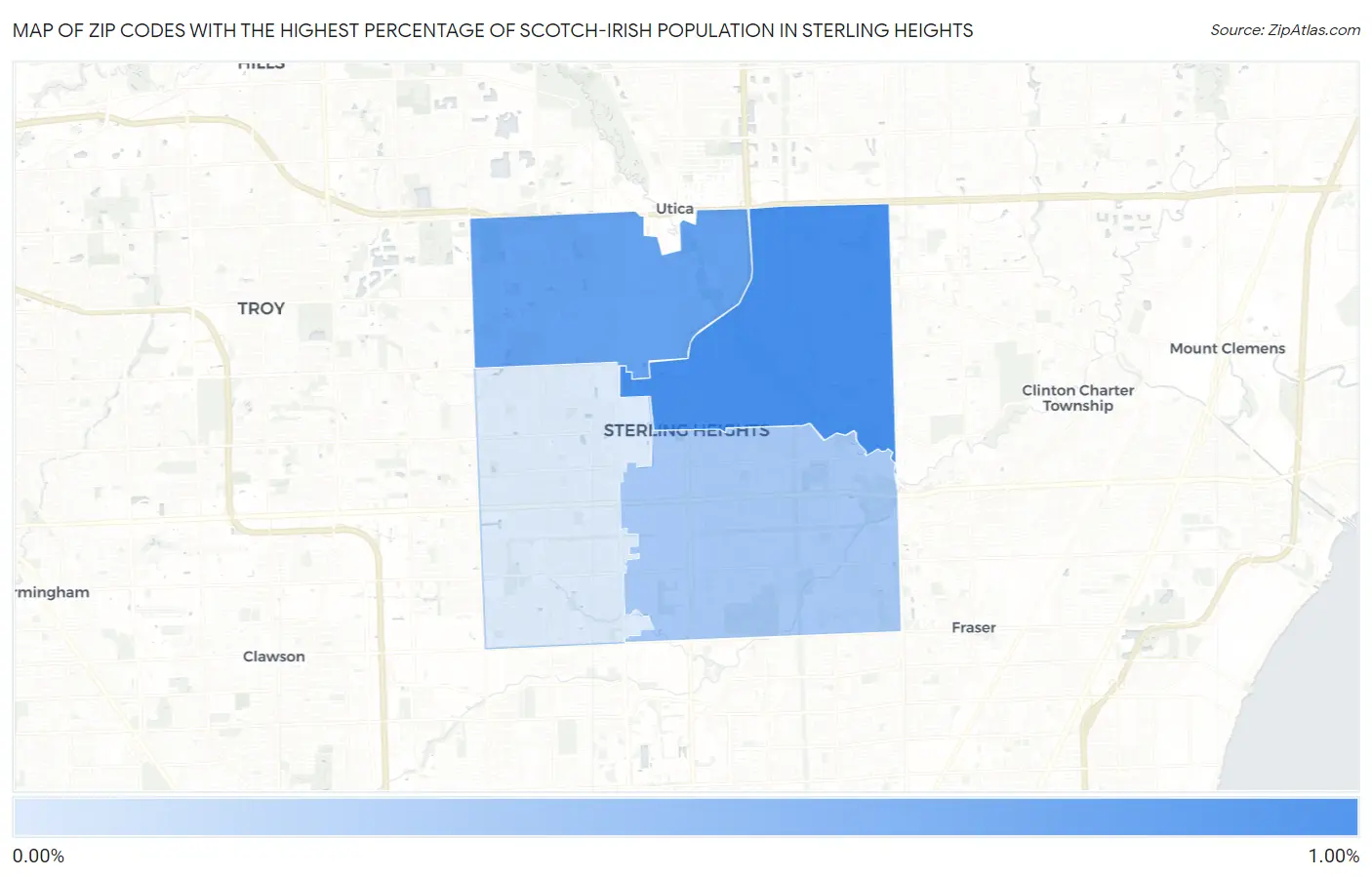 Zip Codes with the Highest Percentage of Scotch-Irish Population in Sterling Heights Map