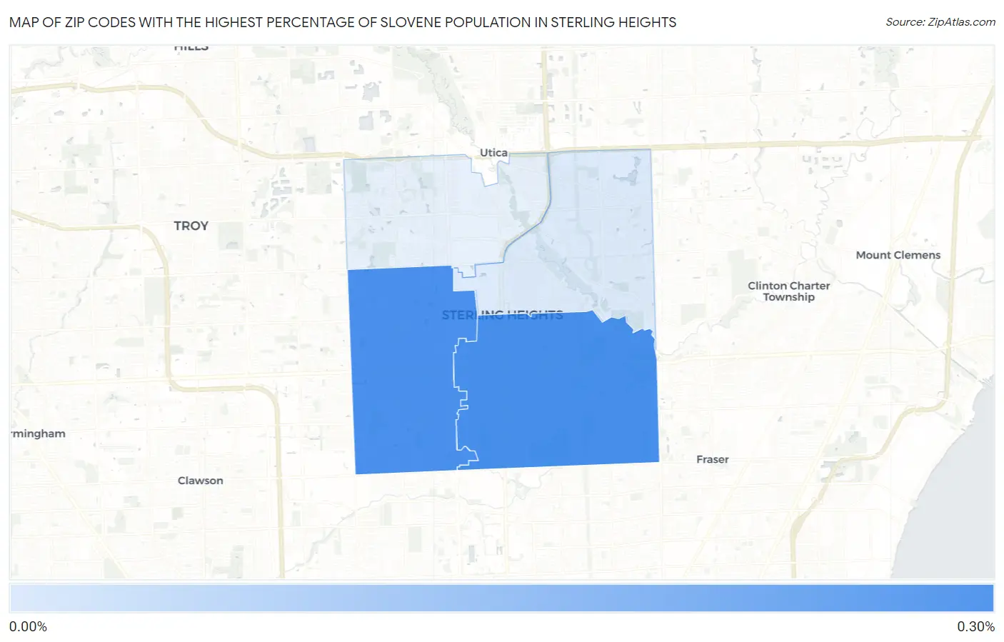 Zip Codes with the Highest Percentage of Slovene Population in Sterling Heights Map