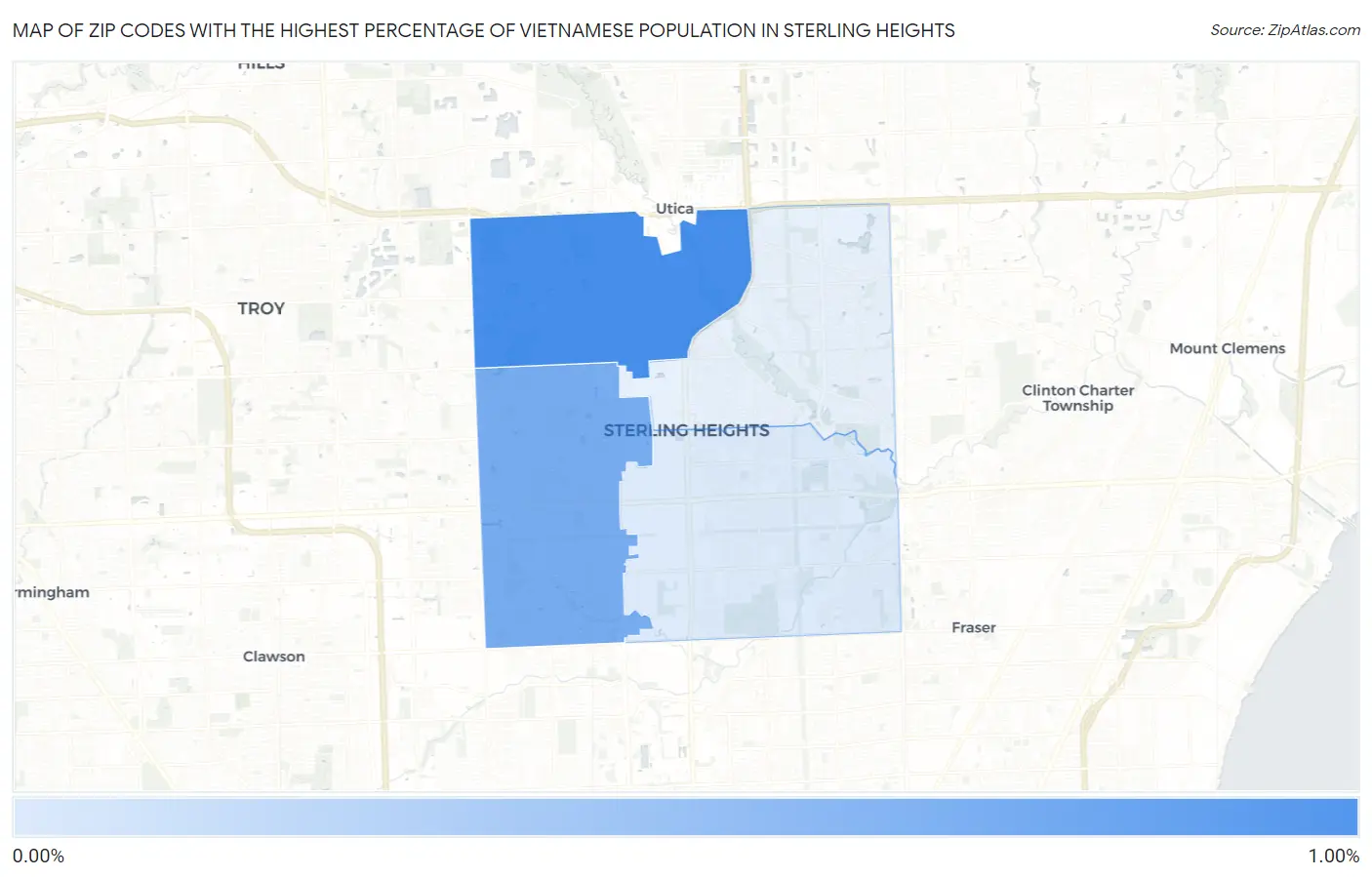 Zip Codes with the Highest Percentage of Vietnamese Population in Sterling Heights Map