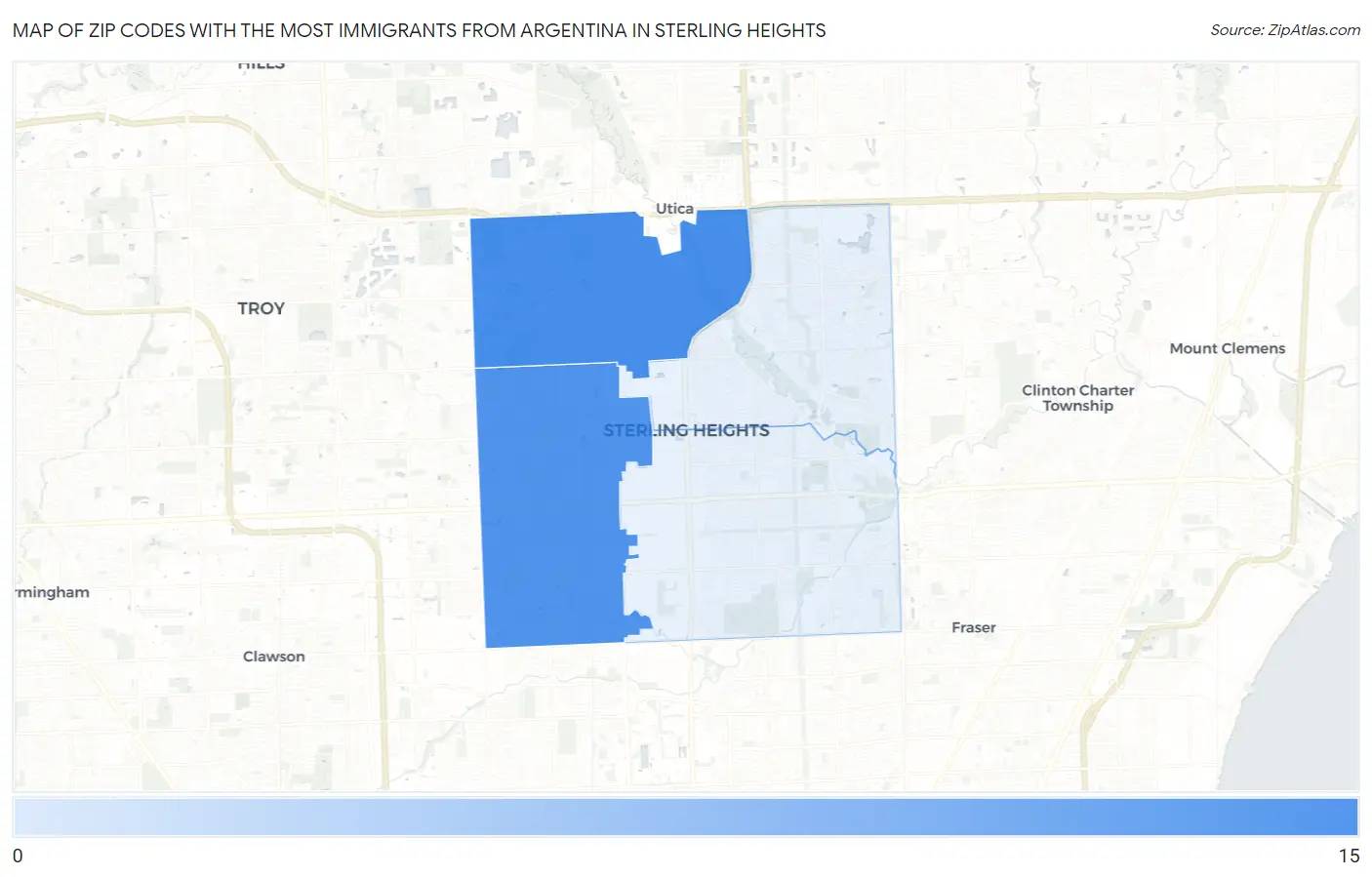Zip Codes with the Most Immigrants from Argentina in Sterling Heights Map