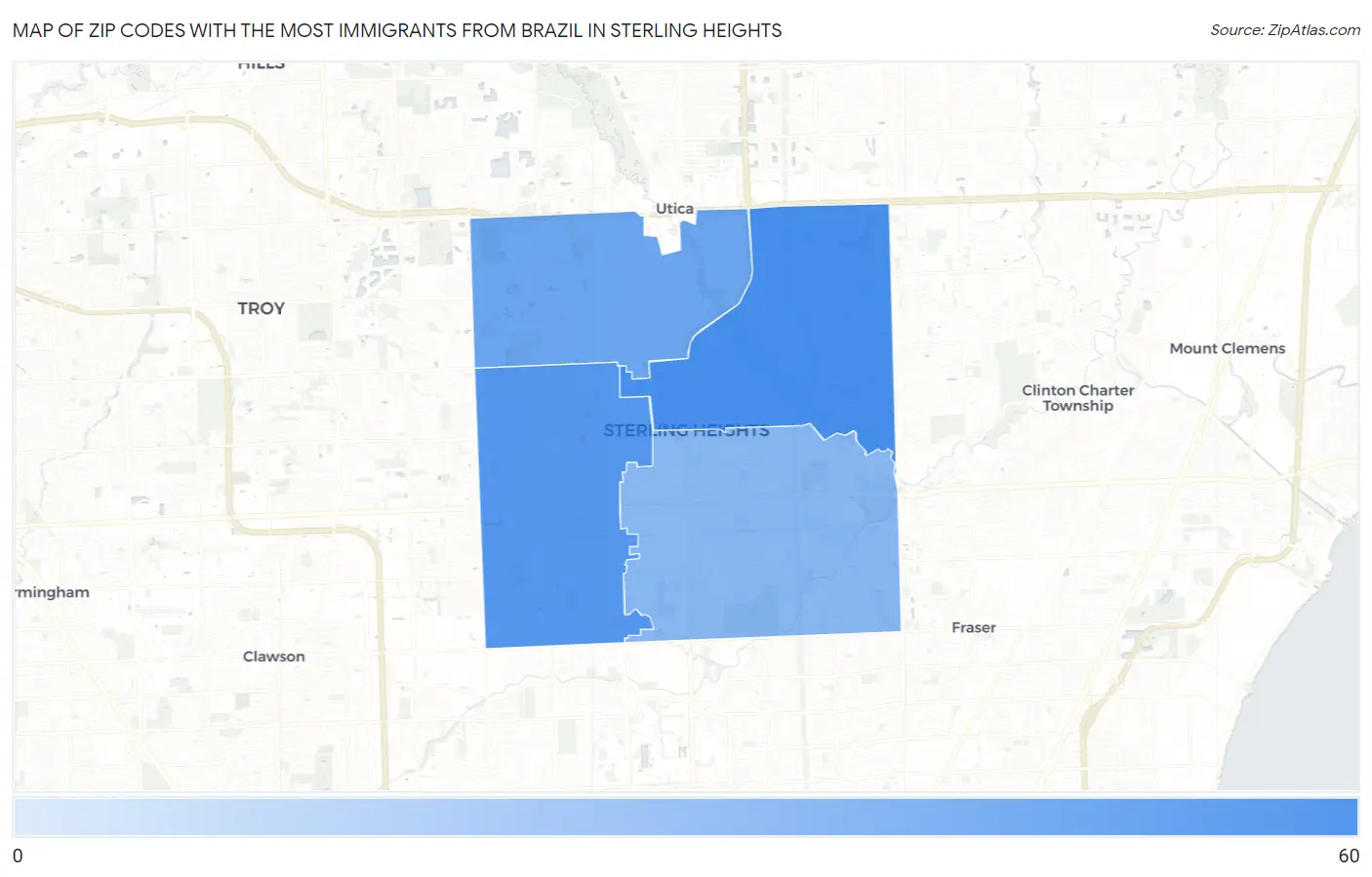 Zip Codes with the Most Immigrants from Brazil in Sterling Heights Map