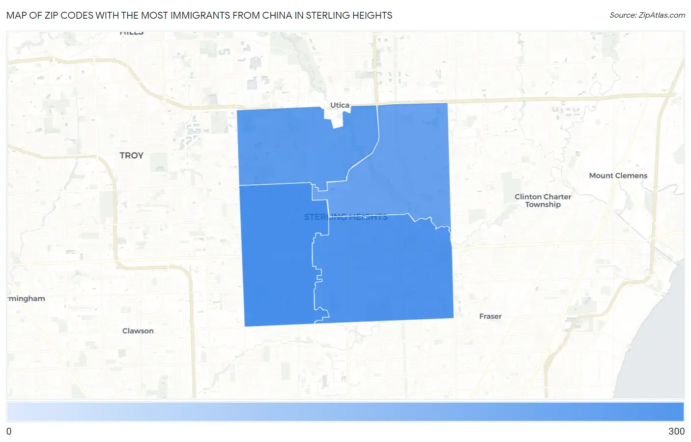 Zip Codes with the Most Immigrants from China in Sterling Heights Map
