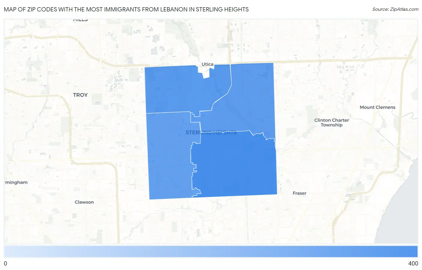 Zip Codes with the Most Immigrants from Lebanon in Sterling Heights Map