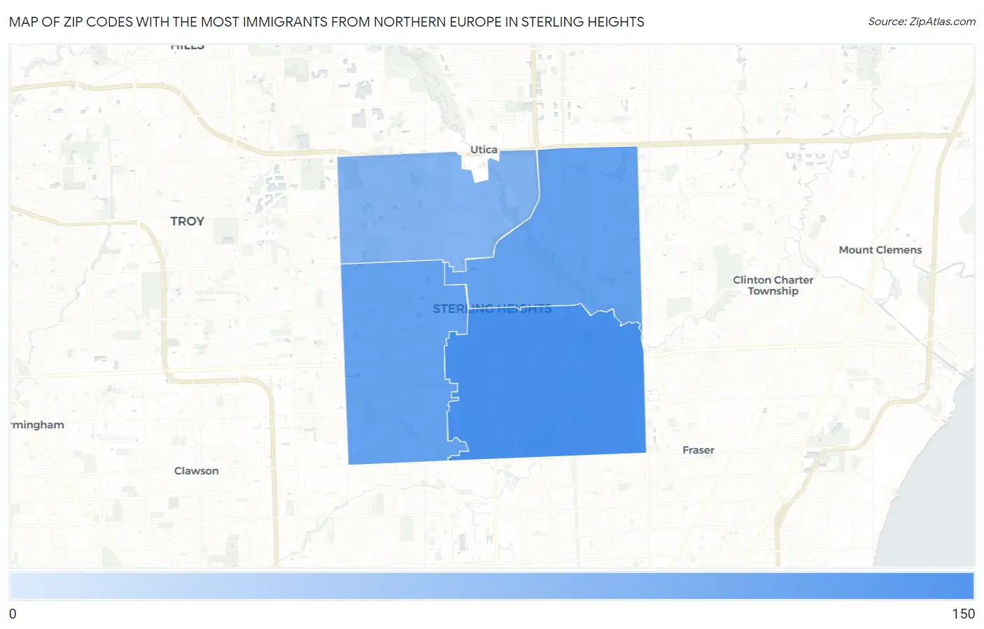 Zip Codes with the Most Immigrants from Northern Europe in Sterling Heights Map