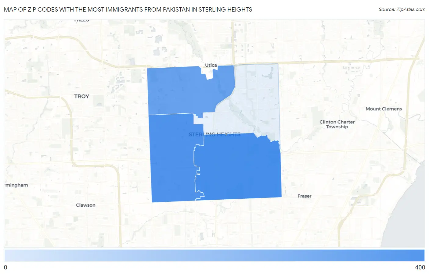 Zip Codes with the Most Immigrants from Pakistan in Sterling Heights Map