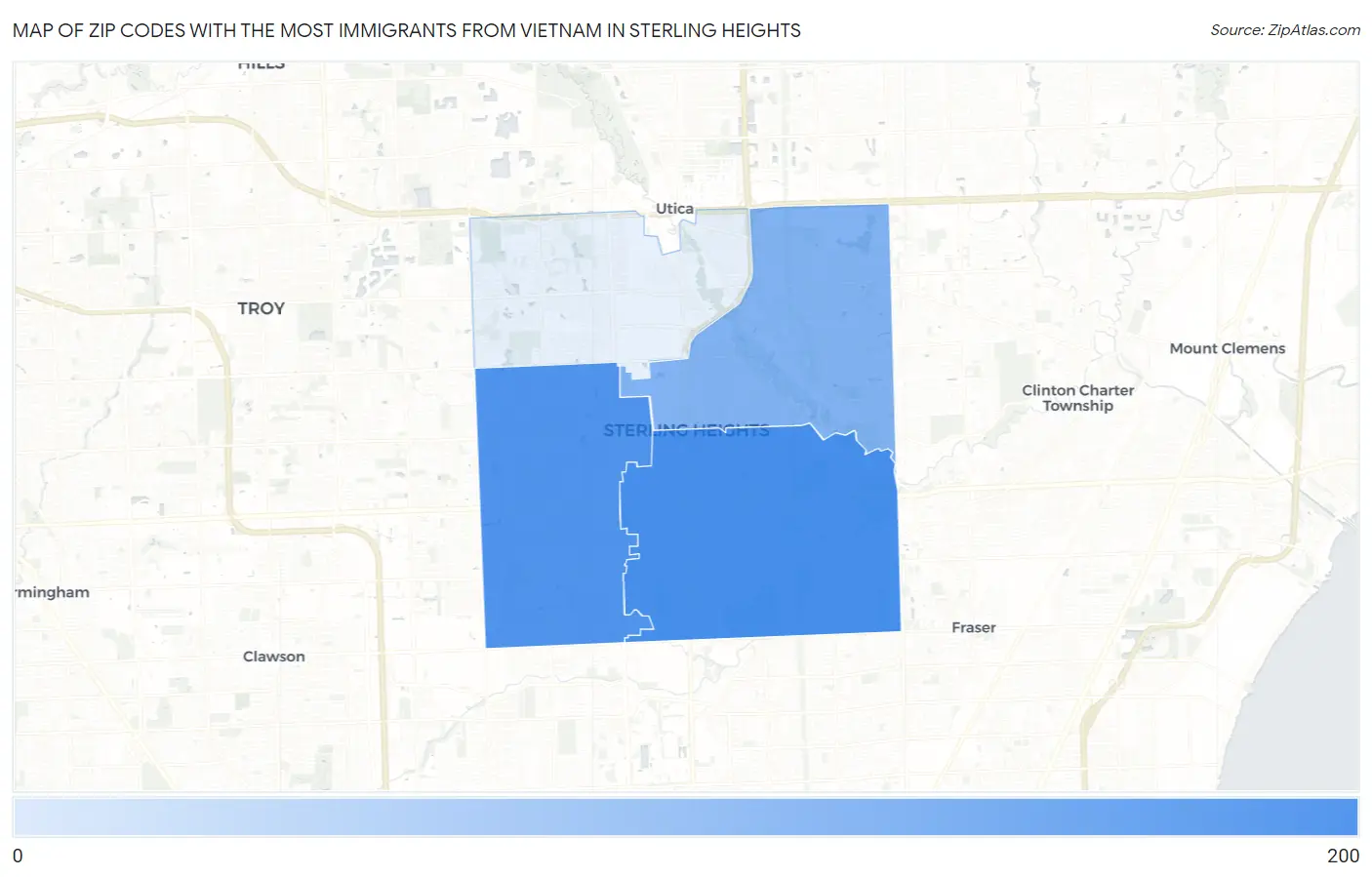 Zip Codes with the Most Immigrants from Vietnam in Sterling Heights Map