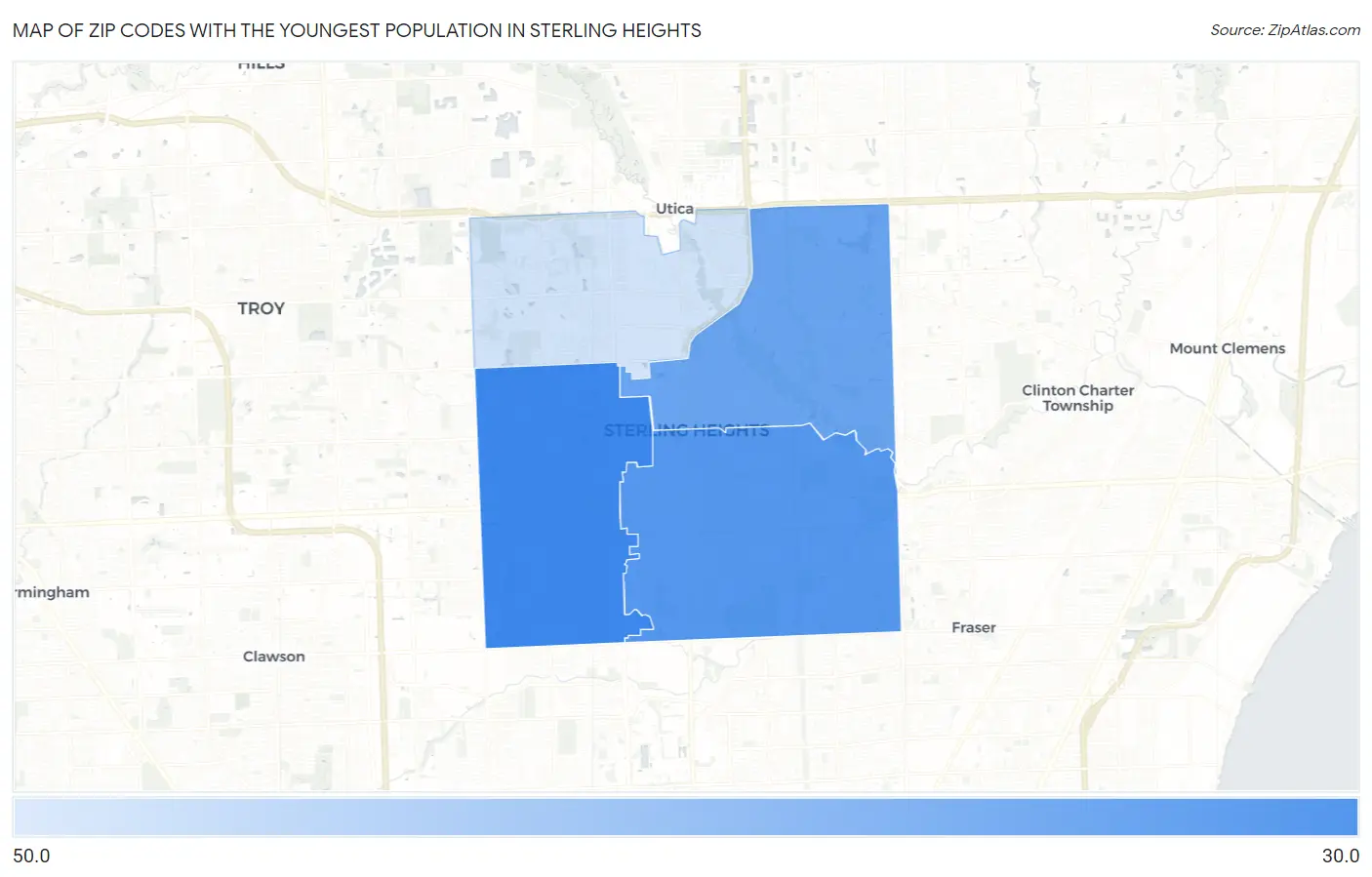 Zip Codes with the Youngest Population in Sterling Heights Map