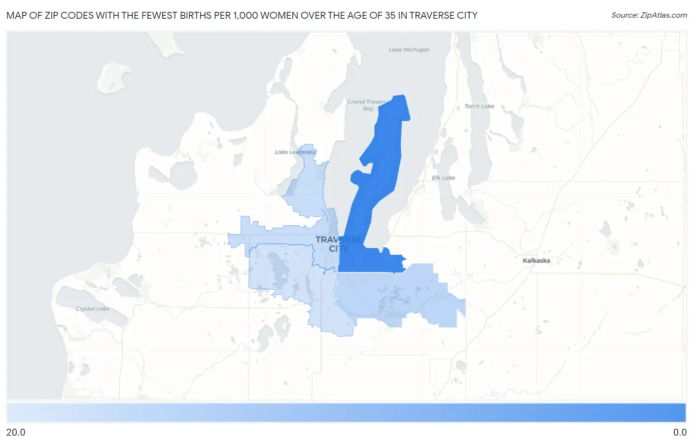 Zip Codes with the Fewest Births per 1,000 Women Over the Age of 35 in Traverse City Map