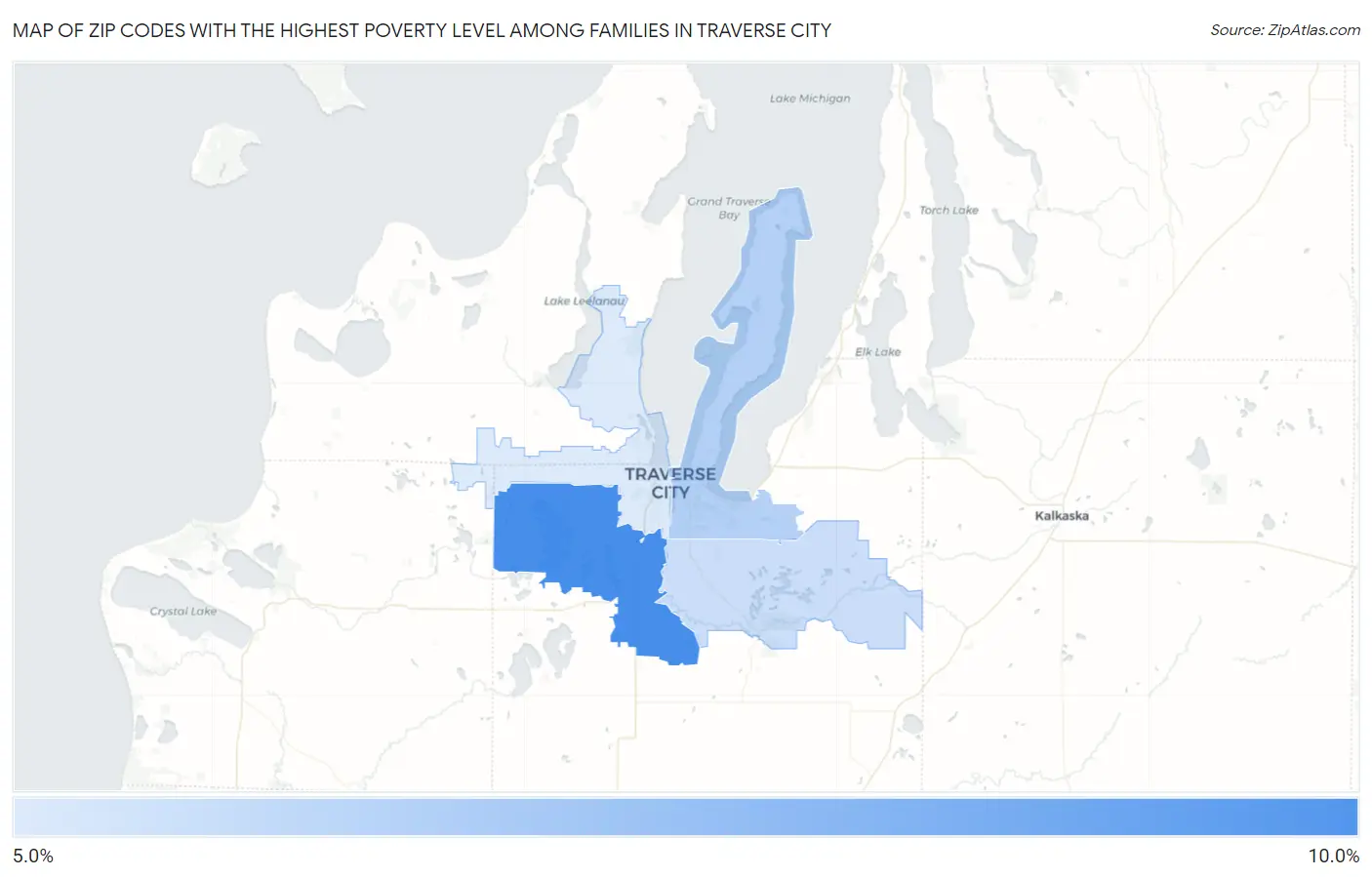 Zip Codes with the Highest Poverty Level Among Families in Traverse City Map